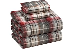 RUVANTI Flannel Sheets Queen Size - 100% Cotton Double Brushed Bed Sheets, Deep Pockets 16 Inches Queen Sheet Set, All Seasons Breathable & Extra Soft - Warm & Cozy, 4 Piece, Halloween Check