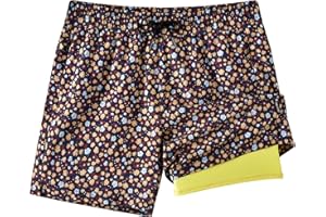 CKIVTNO Mens 5.5 inch Printed Short Swim Trunks Compression Liner Quick Dry Swimwear Bathing Suits Boardshorts Beach Wear