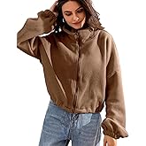 JKLESA Women fleece crop jacket Zip Up Oversized Sweatshirts fall and Winter Clothes Long Sleeve Outfits