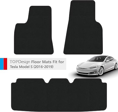 Topdesign Hand Stitched Carpet Car Floor Mats For Tesla Model S 2016 2017 2018 2019 Custom Fit Black And Black Color Double Sewing Binding