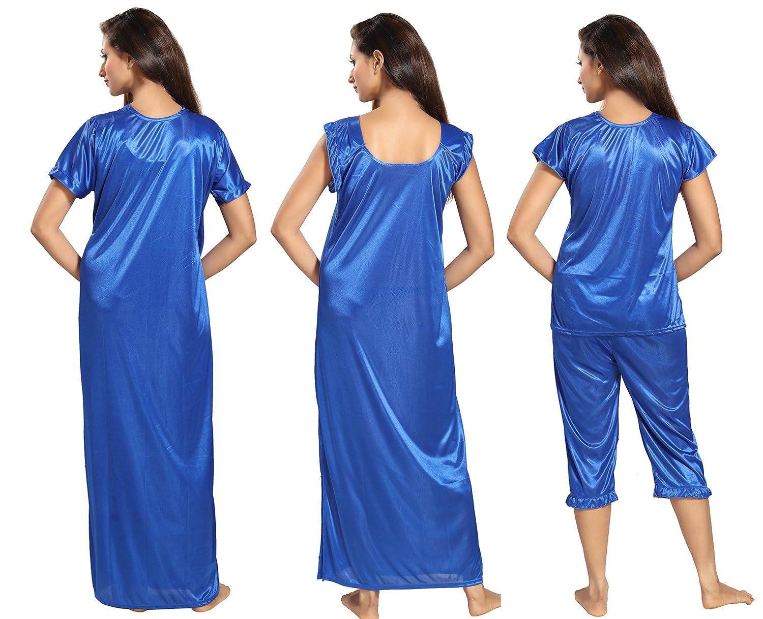 noty women's satin nighty - 4 pc set- nighty/robe/top/capri
