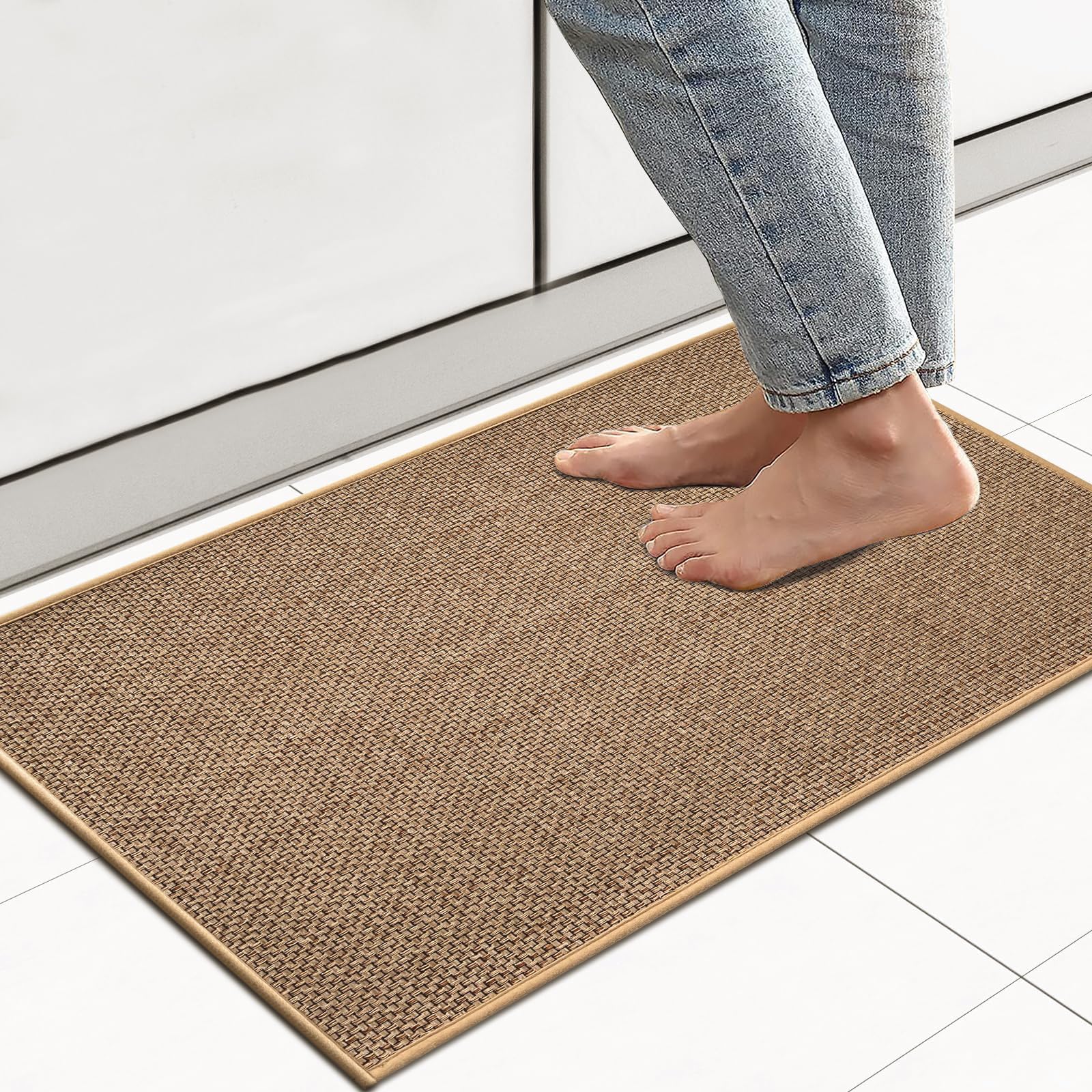 Artnice Kitchen Mats Non Slip, 40 x 60cm Washable Absorbent Kitchen Floor Mat, Rubber Backed Runner Rug for Indoor, Kitchen, Laundry Room, Beige