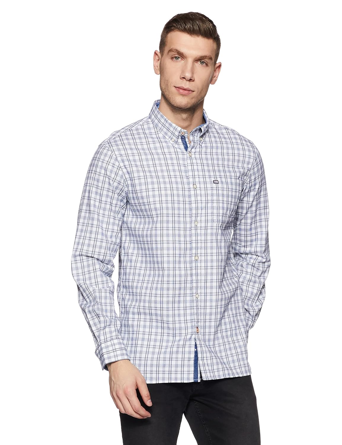 arrow sports men's checkered slim fit casual shirt