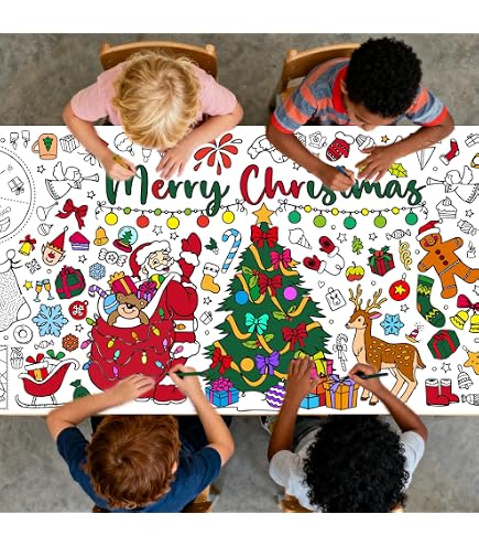 Nappe De Noël à Colorier Pour Enfants - Grande Taille 1,2x0,9 M - Activité Créative Et Décorative Pour Les Fêtes