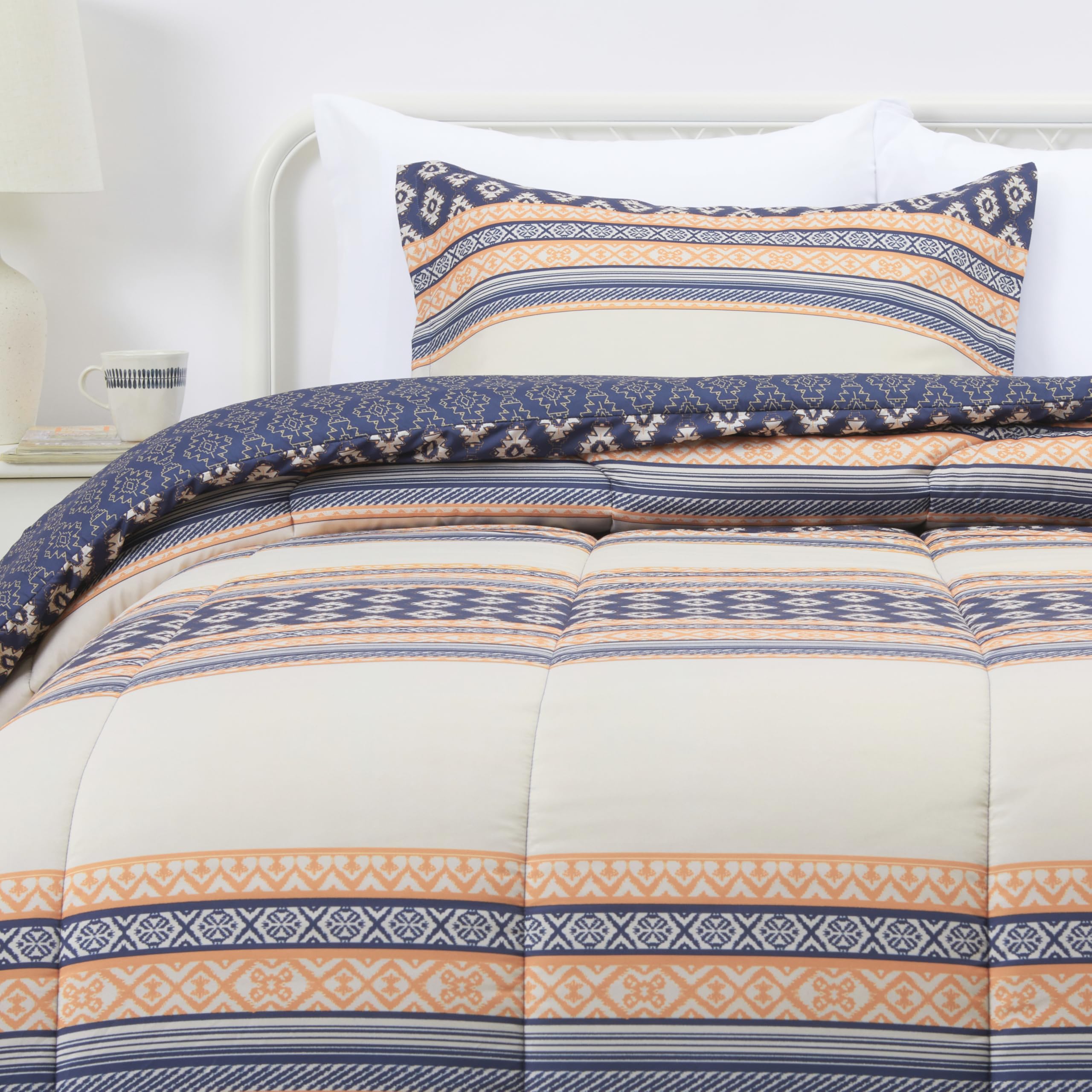 Photo 1 of (BLACK) (BAGGED) (USED/FAIR) Amazon Basics Lightweight Microfiber Comforter Sets, 2-Pieces, Geometrics, Twin/Twin XL