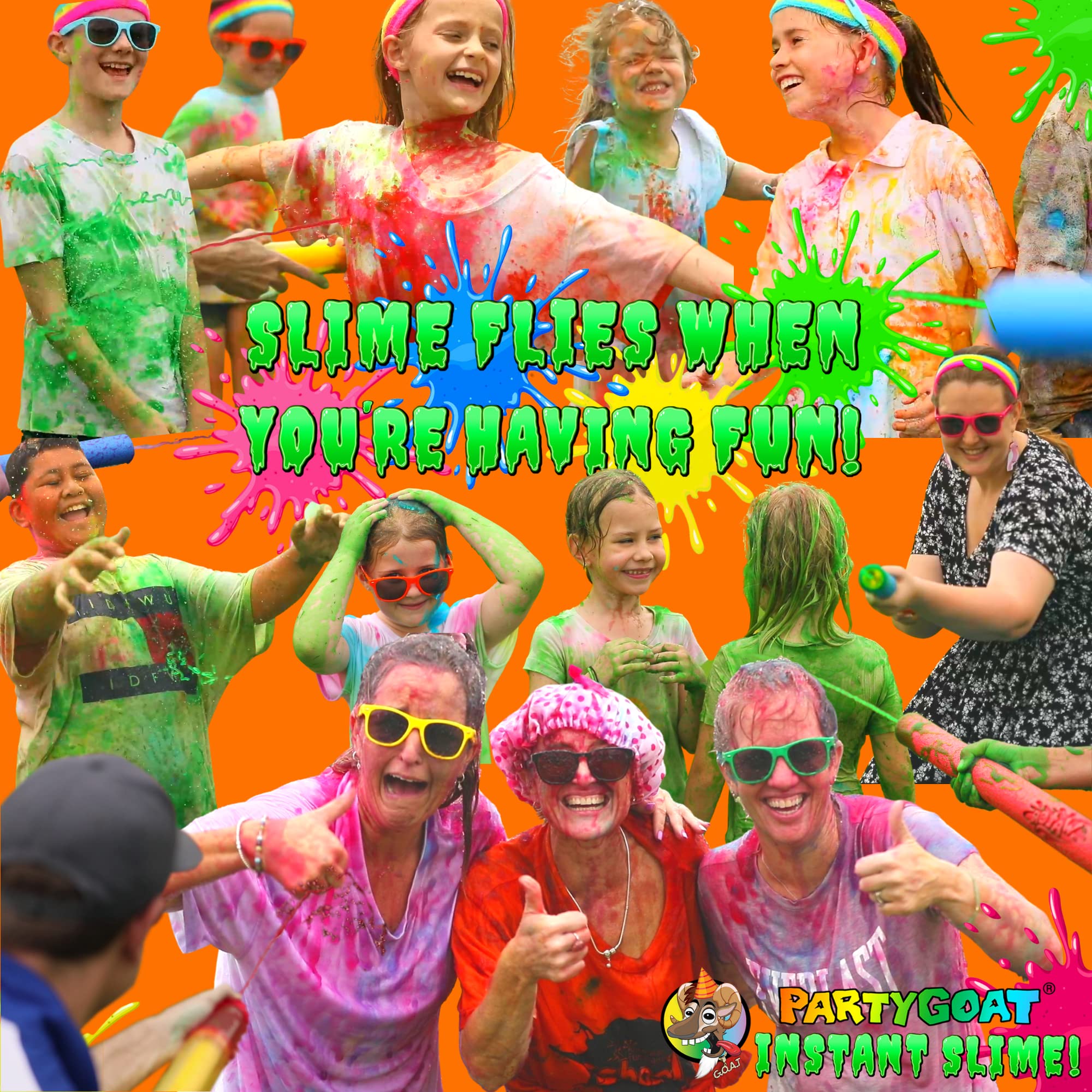 PARTY GOAT Bulk Instant Slime Powder. Mix with Water to Make 40 Gallons. Large Multicolor Kit for Slime Blaster Guns, Color Run or Color War