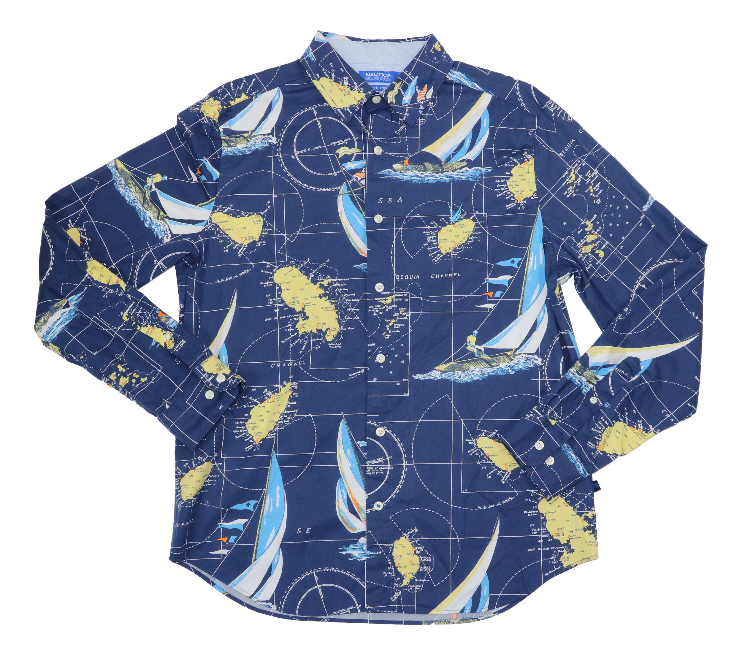 Nautica Blue Sail Collection Navigation Chart Long Sleeve Button Down