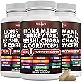 NEW AGE Lions Mane Mushroom Supplement with Turkey Tail Reishi Cordyceps Chaga with Marshmallow Root 180 Count