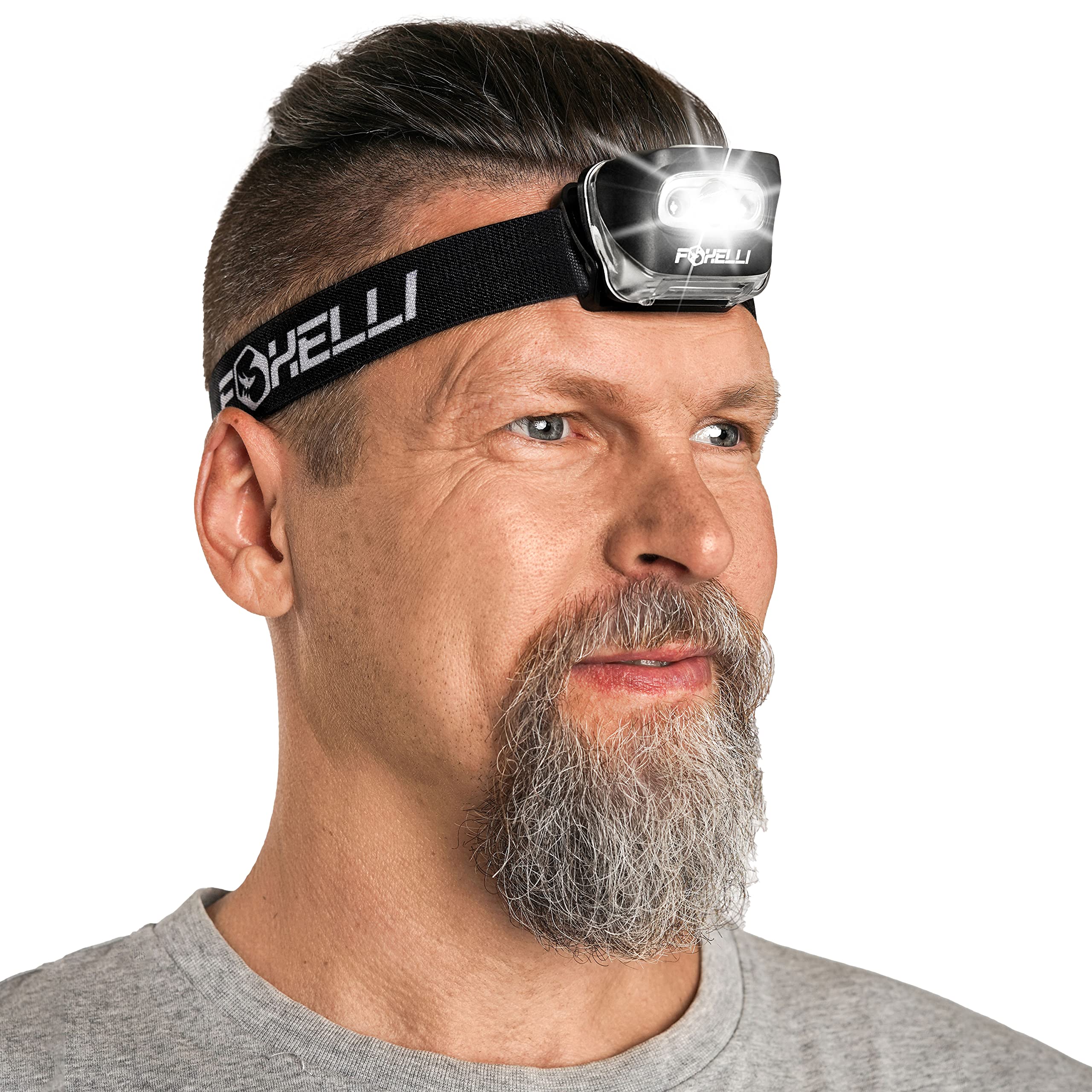 Photo 1 of Foxelli LED Headlamp Flashlight for Adults & Kids, Running, Camping, Hiking Head Lamp with White & Red Light, Comfortable Headband, Lightweight & Waterproof, 3 AAA Batteries