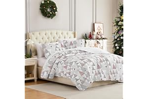 Southshore Fine Living, Inc. Full/Queen Size Christmas Quilt Set, Reversible Coverlet with 2 Shams, Holiday Queen Christmas Bedding Design - Red & Silver