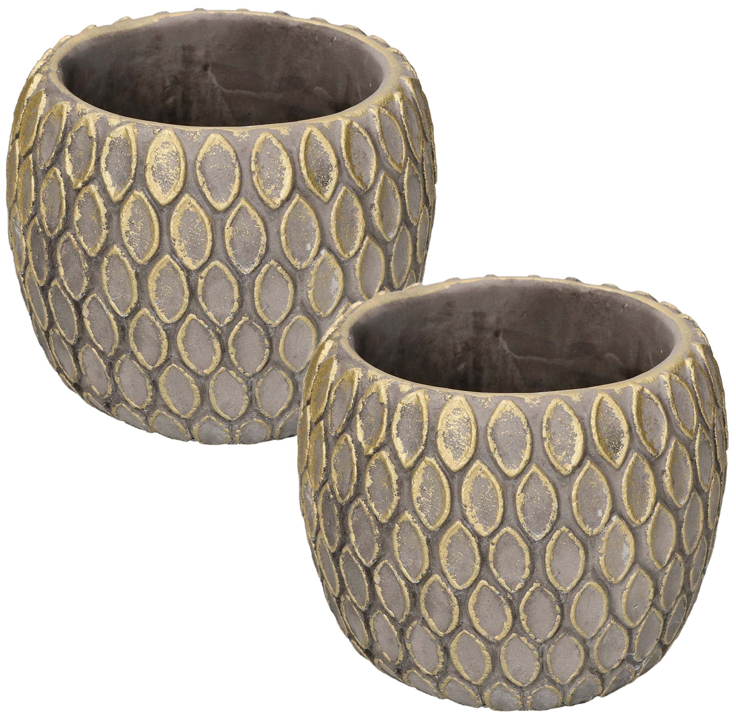 KOTARBAU Set of 2 Rustic Grey Gold Scaled Ceramic Flower Pots, Diameter 11 cm, Height 11 cm, Indoor/Outdoor Use