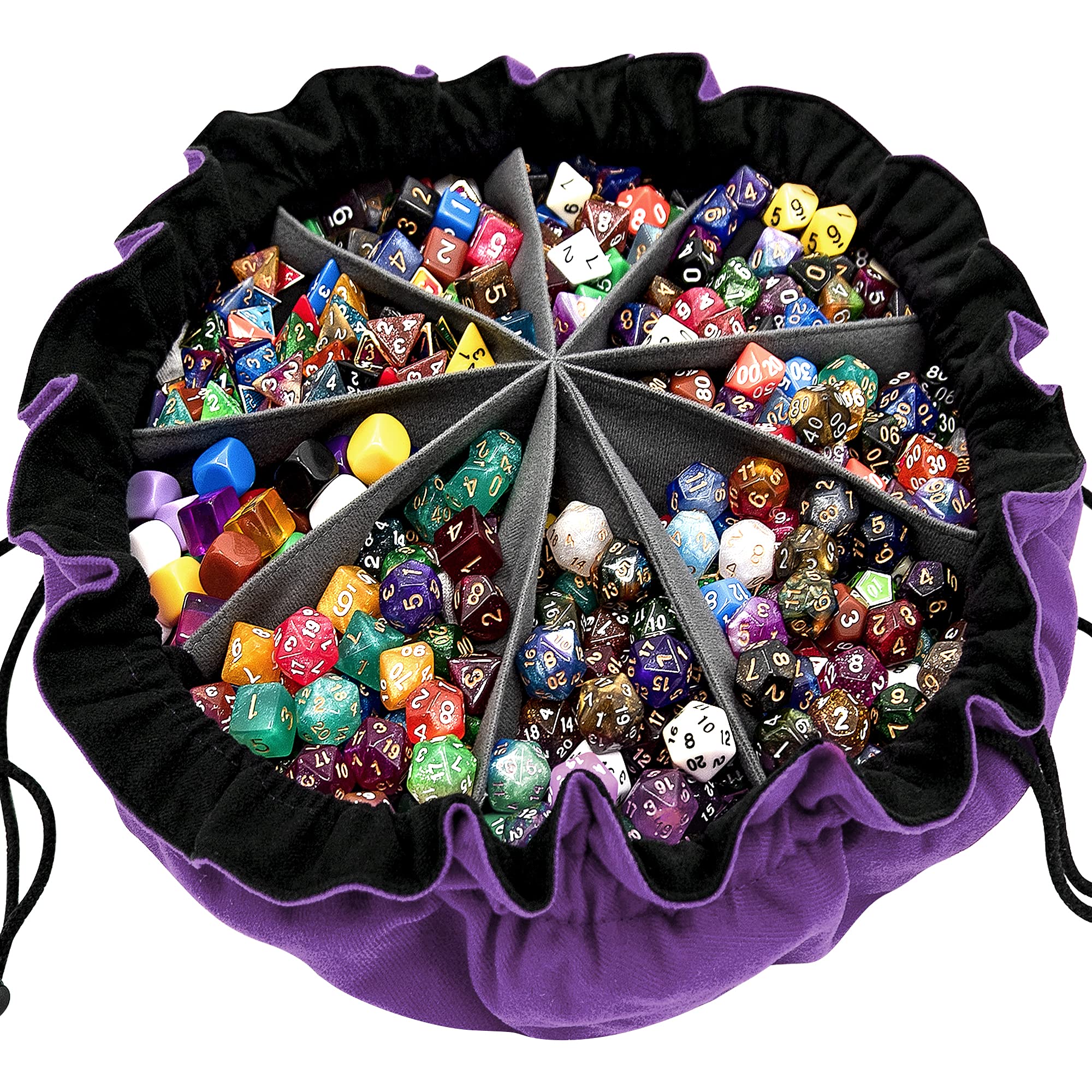 SIQUK Dice Bag with Pockets Big Capacity Dice Storage Bag for DND RPG MTG Table Games, Hold Over 300 Dice, Dark Violet