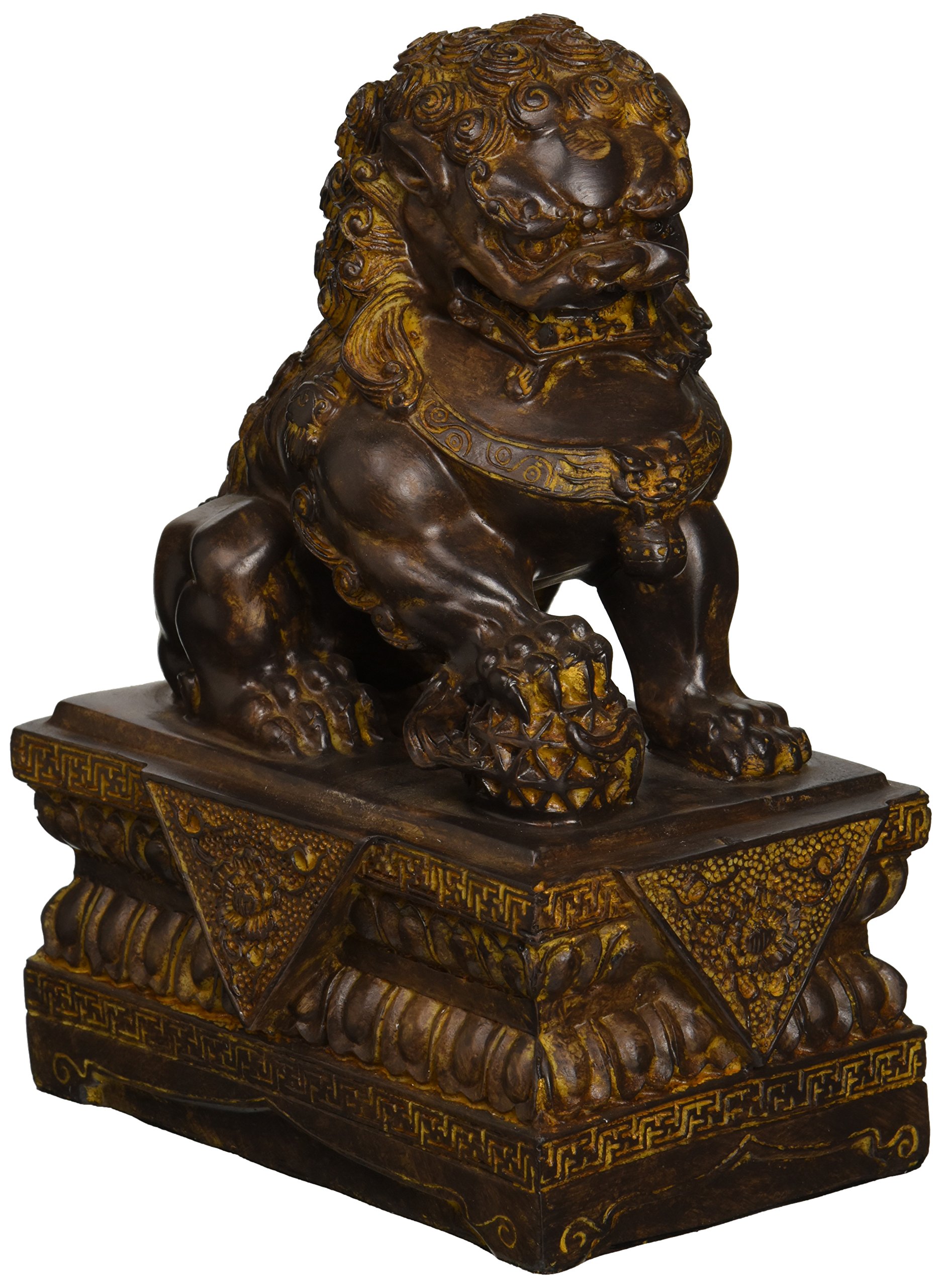 Design Toscano Male Chinese Guardian Lion Foo Dog Asian Decor Statue, 23 cm, Polyresin, Bronze Finish