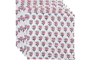 CPC COTTON PRINT CLUB CPC Cloth Napkins Set of 6 Cotton Printed Dinner Block Print Napkins I Wedding Cocktail Easter Cloth Floral Napkins I 18x18 in I Pink Sapphire