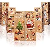 DERAYEE 12Pcs Christmas Wine Gift Bags With Handle, Holiday Kraft Bags for Bottles, Party Favors Covers