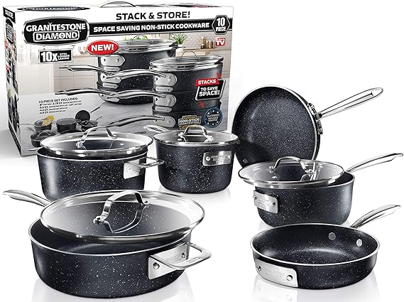 Granitestone Granite Stone Stack Master 10 Piece Cookware Set Large Black Amazon Ca Home Kitchen