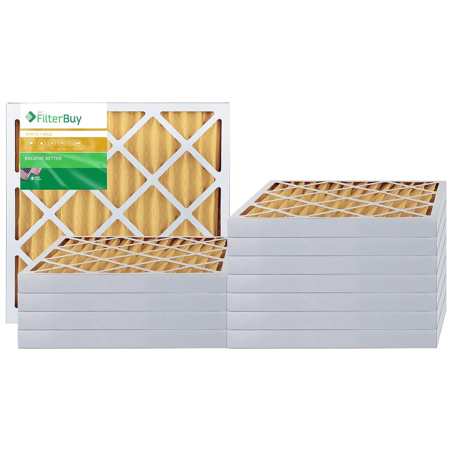 FilterBuy 24x24x2 MERV 11 Pleated AC Furnace Air Filter, (Pack of 12 Filters), 24x24x2 – Gold
