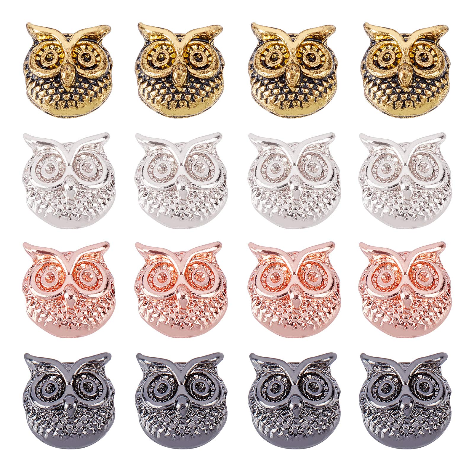 SUPERFINDINGS 32pcs Tibetan Style Alloy Beads 11x11x9mm Spacer Beads Owl Head Beads Connector Charm Beads for DIY Bracelets Necklaces Jewelry Making
