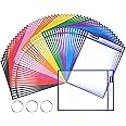 SUNEE 50 Packs Oversized Reusable Dry Erase Pocket Sleeves with 3 Rings, 10 Assorted Colors 10x14 Ticket Holders, Clear Plastic Sheet Protectors, Teacher School Classroom Supplies