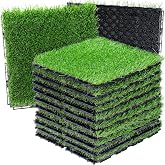 VANCASTLE Artificial Grass Tiles Interlocking Turf Squares Deck 9 Pack | 12"x12" Indoor Outdoor Faux Grass Rug Drainage Holes, Self-Draining Artificial Grass Tiles for Garden, Lawn &amp; Balcony Decor
