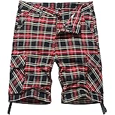NOVOCCT Cargo Short for Men Relaxed Fit Plaid Outdoor Hiking Work Stretch Cotton Casual Shorts with Multi-Pocket