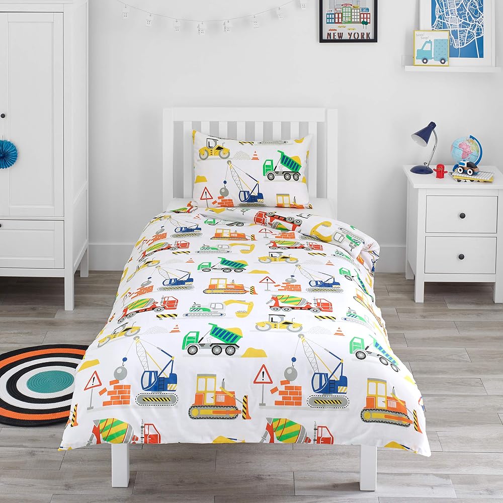 Bloomsbury Mill Cot Bed Duvet Cover Set 120x150 Construction Diggers