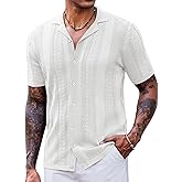 COOFANDY Men's Knit Shirts Vintage Short Sleeve Button Down Shirt Casual Summer Beach Shirt