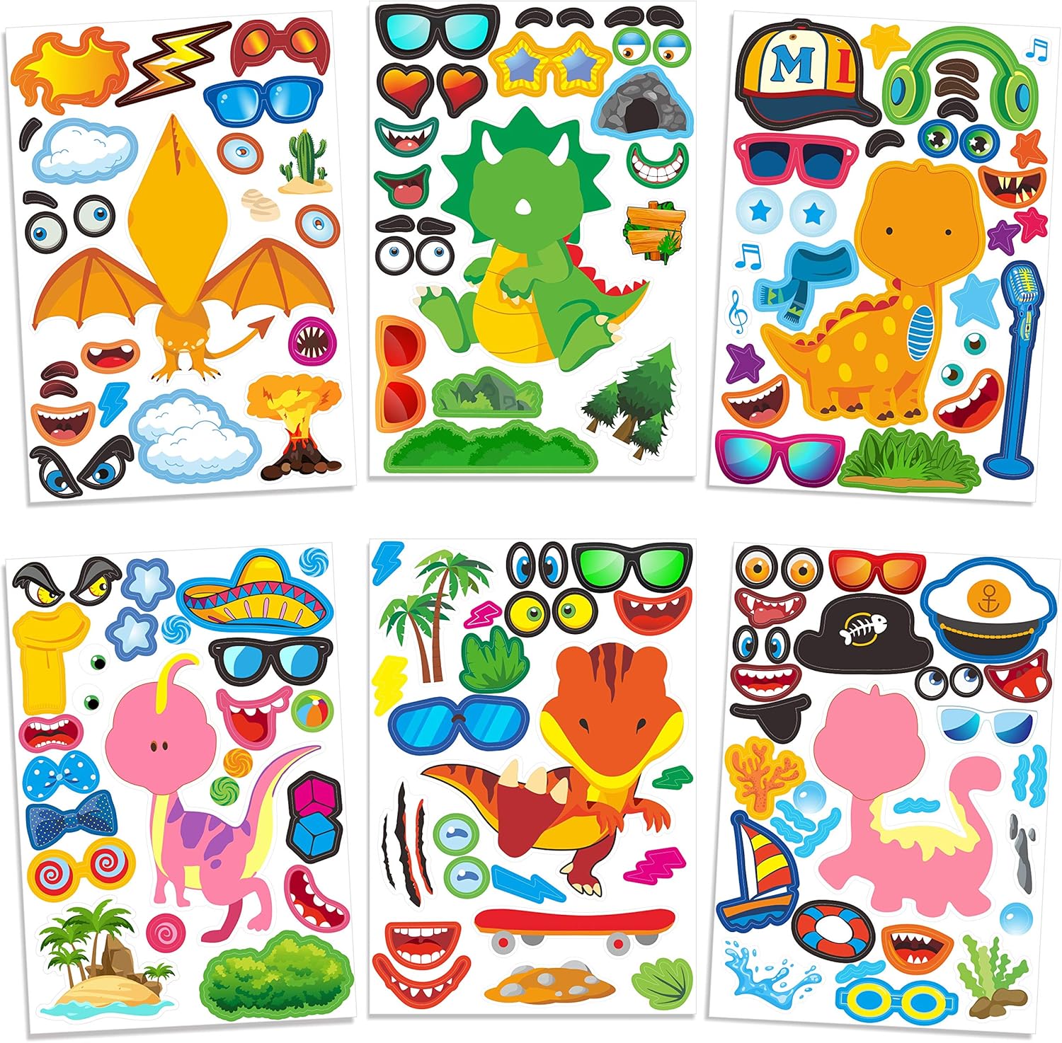 30 Make A Dinosaur Stickers Sheets Tear Resistant Reusable Sticker
