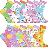 Heentan 12 Pairs Easter Socks Women Easter Bunny Crew Socks Novelty Rabbit Carrot Egg Pattern Socks Holiday Socks for Easter Party Gift