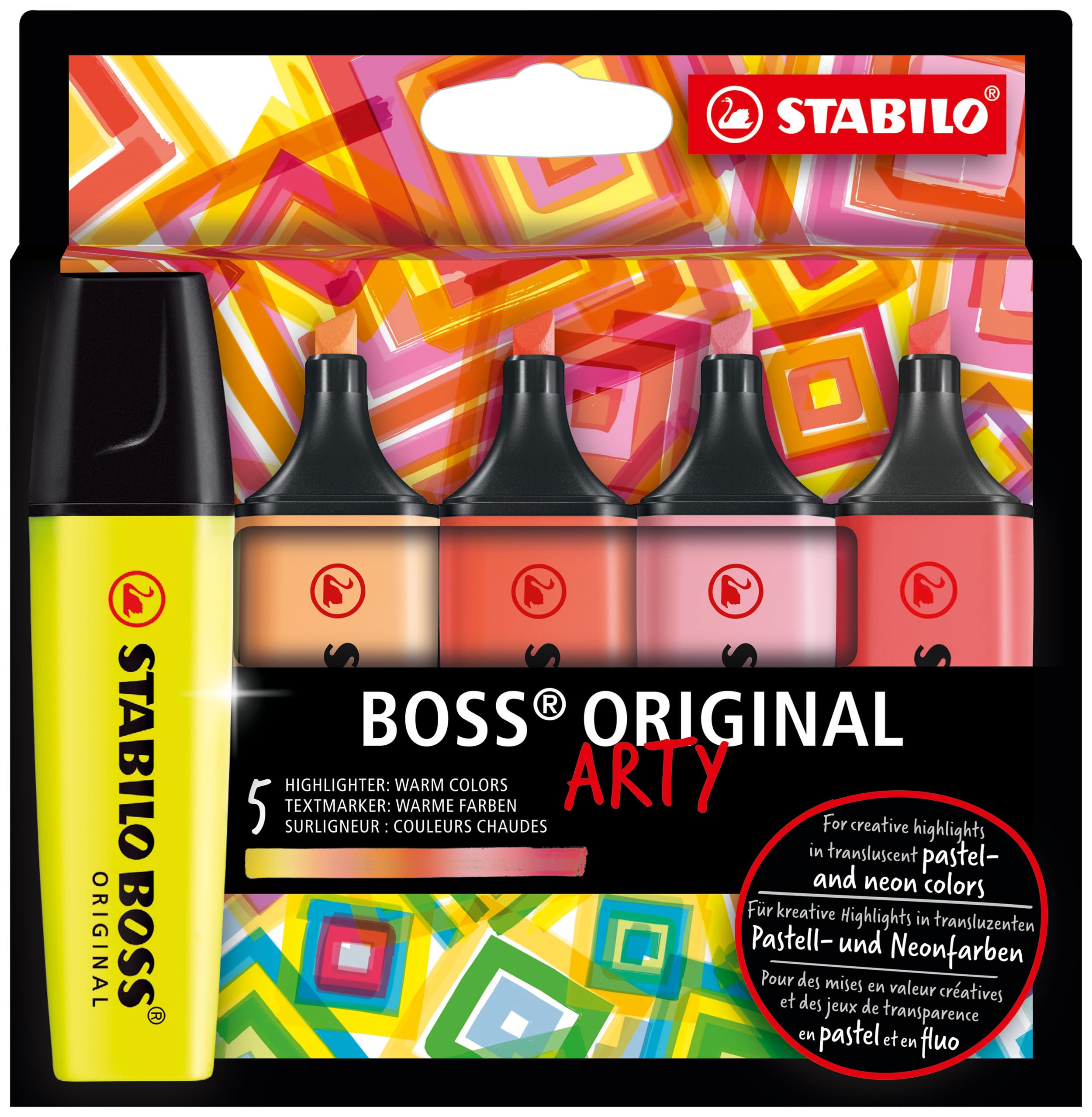 STABILO BOSS ORIGINAL - Highlighter - ARTY - Pack of 5 - Warm Colours
