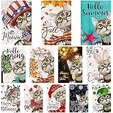 Seasonal cat Garden Flags Set of 12 Double Sided 12x18 Inch Yard Flags,small garden flags for outside,Spring Fall Christmas Seasonal Flags for Outdoor Decorations,Holiday Garden Flags for All Seasons