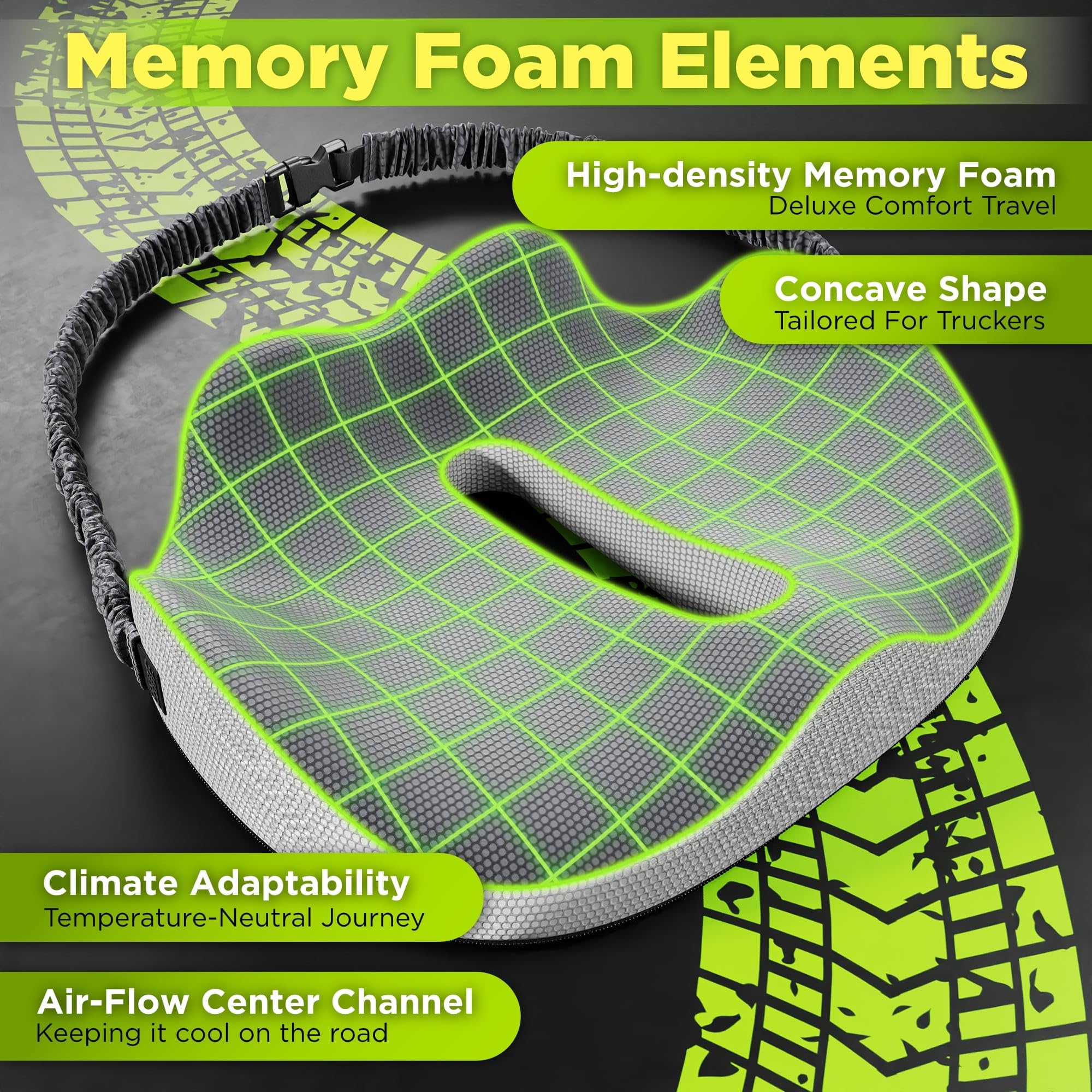Truck Seat Cushion for Truck Driver Seat Cushion – Upgraded Back Support, Thick and Firm Memory Foam, Pain Relief for Hours of Driving, Maximum Tush Comfort and Trucker Approved