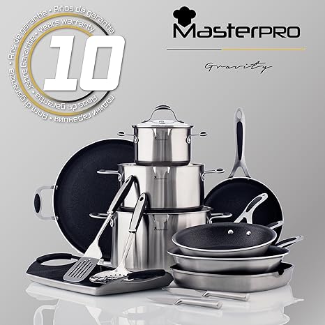 MasterPro Gravity: Set de Sartenes Ø16 Ø20 Ø24 Ø28 y asador 28x28 cm: Amazon.es: Hogar