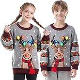 JOYIN Ugly Christmas Sweater Women Men Couples, LED Light Up Ugly Christmas Sweater Kids 2025 Reindeer(Gray