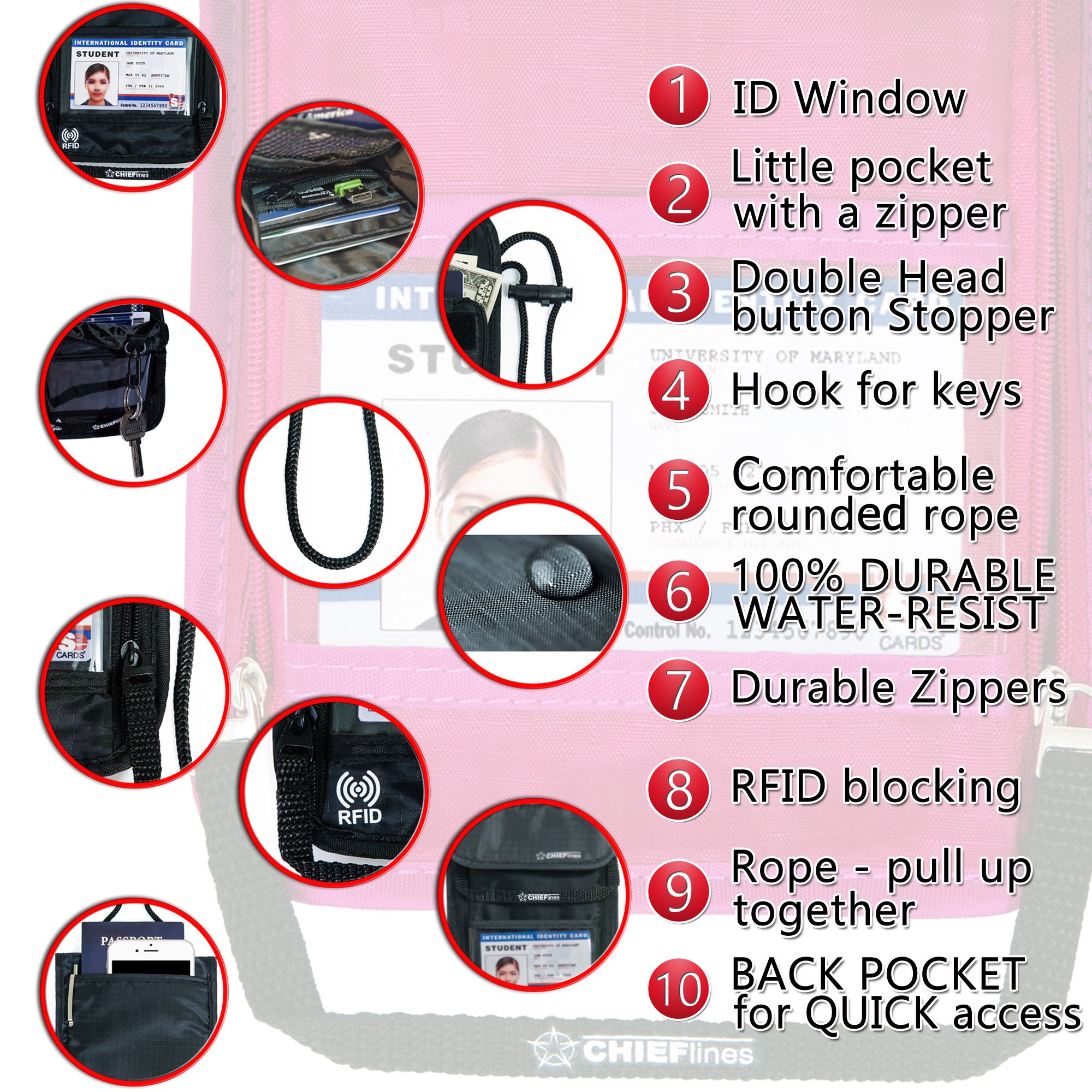 Travel Wallet for Women-holder-Lightweight Anti-Theft RFID Blocking Nylon Neck Pouch-Gift (Purple)