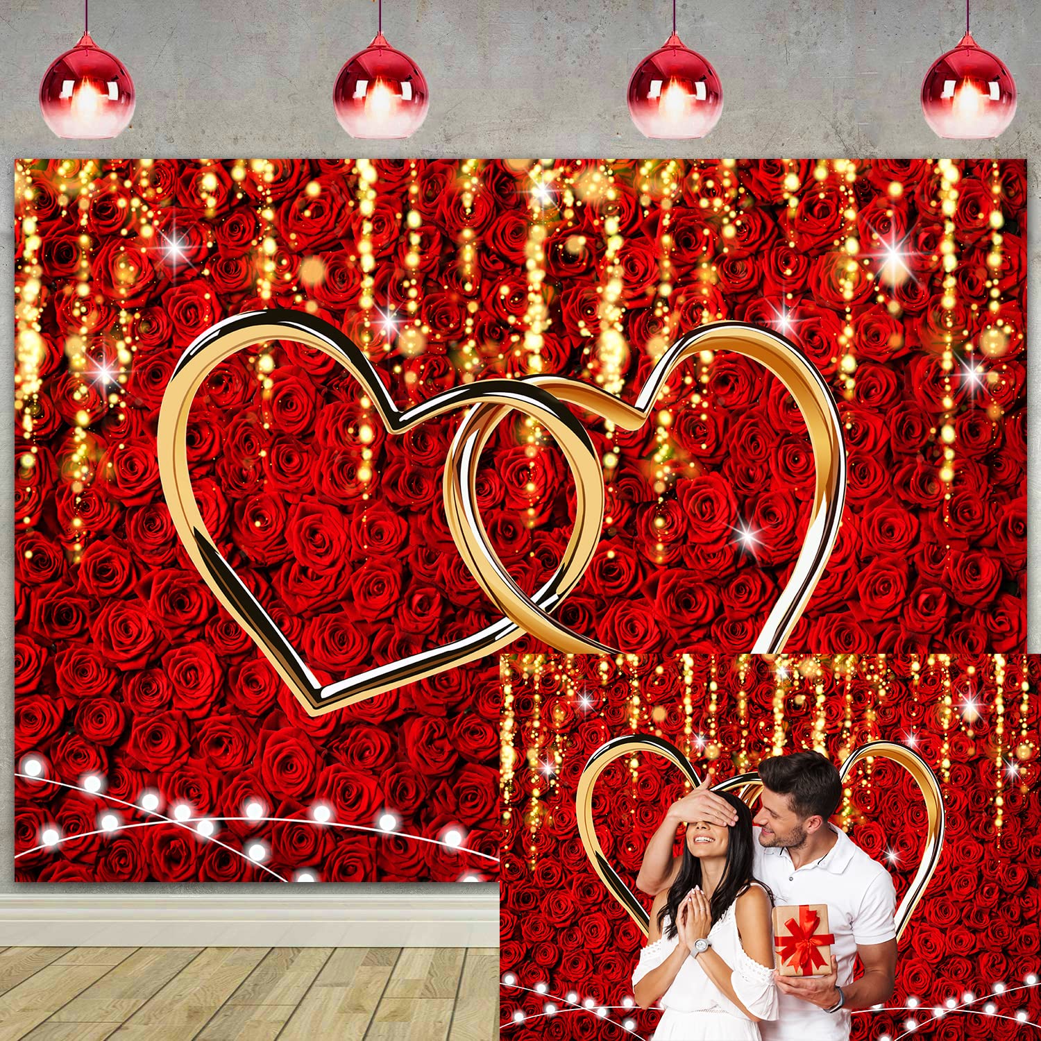 Red Rose Backdrop for Photography 7x5FT Love Hearts Happy Anniversary Decoration Backdrop Valentine's Day Wedding Bridal Shower Party Decor Supplies Photo Booth Props