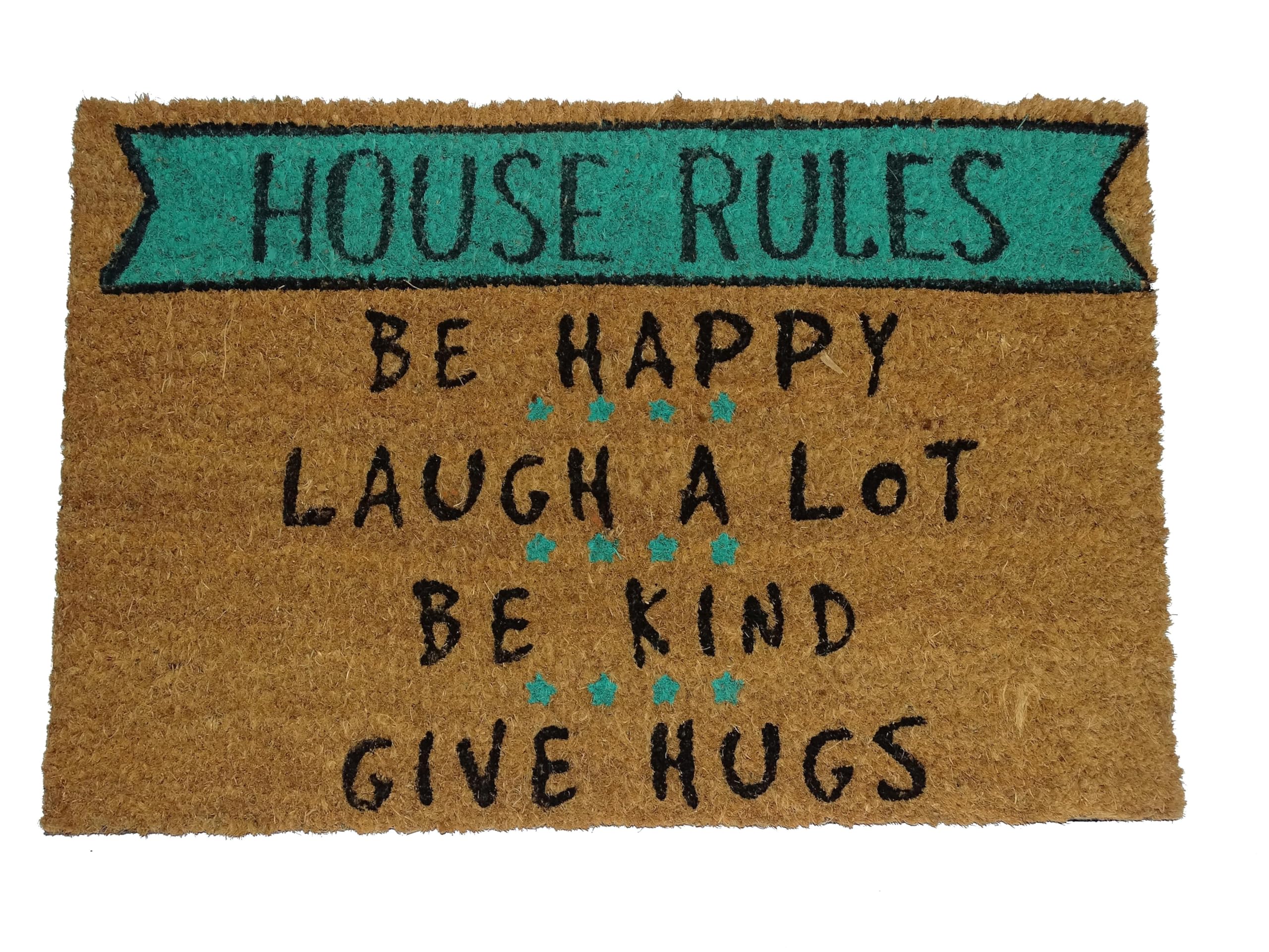 Koko Doormats Natural Coir Door Mat “House Rules” | Non-Slip PVC Backing Welcome Mat for Indoor & Outdoor Use | 60x40 cm Entryway Rug | Durable & Funny Front Door Mat — image 1