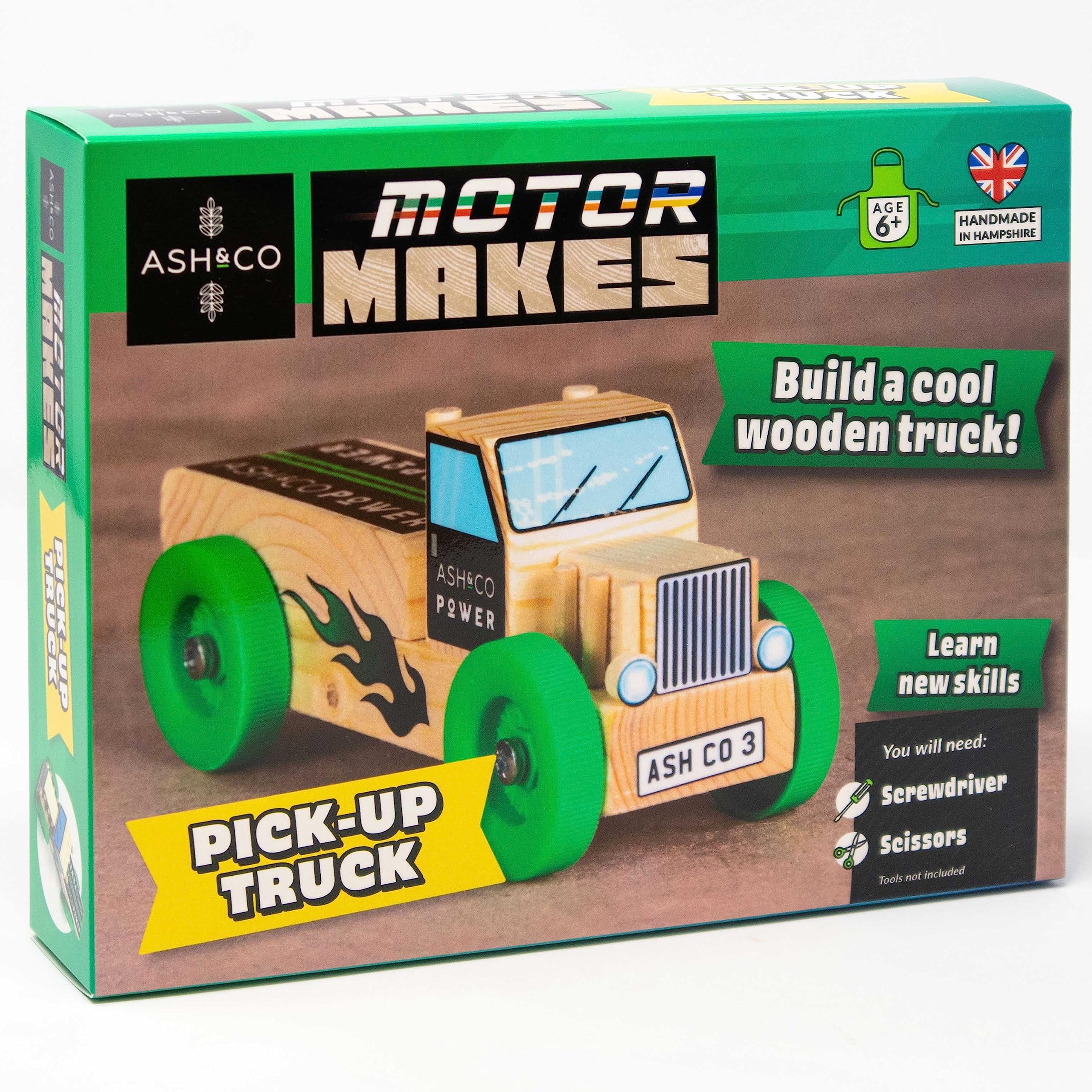 Ash & Co Motor Makes Build a Wooden Truck | Woodwork Kit for Kids | Fun Craft kit for Boys and Girls Age 6+ (Pick-Up Truck/Green)