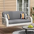BAMOOLI Porch Swing 2-Seater, 2 Person Wicker Hanging Bench With Chains & Cushions, 500 lbs Weight Capacity, Rattan Outdoor Swing for Garden, Backyard, Modern Patio Chair, Gray
