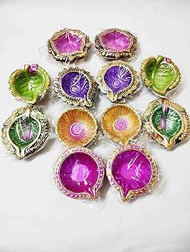 Clay Handmade Diyas for Diwali Decoration and Celebration/Multicolored Hand Painted diyas for Festivals/Puja Pack of 12 diyas.