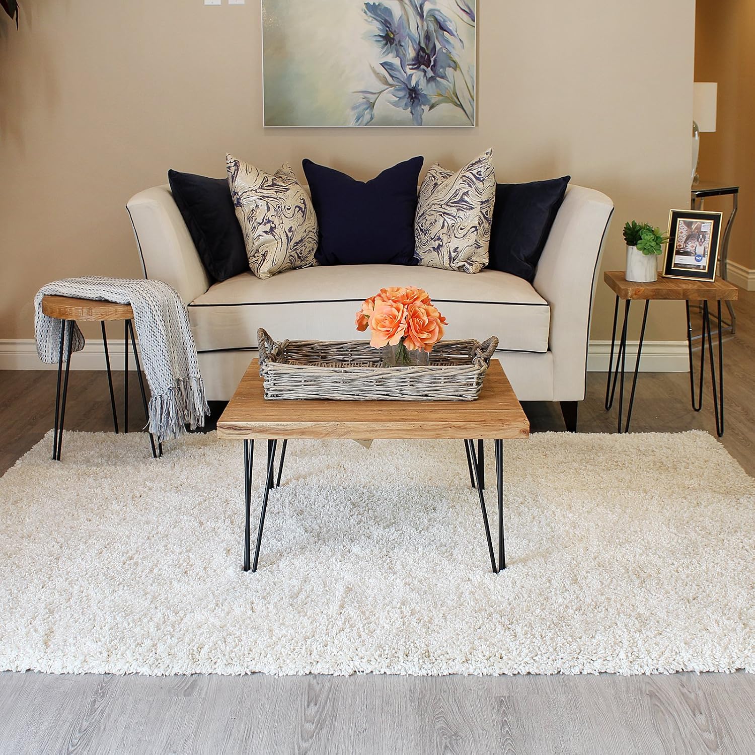 WELLAND Rustic Square Old Elm Coffee Table: Kitchen & Dining