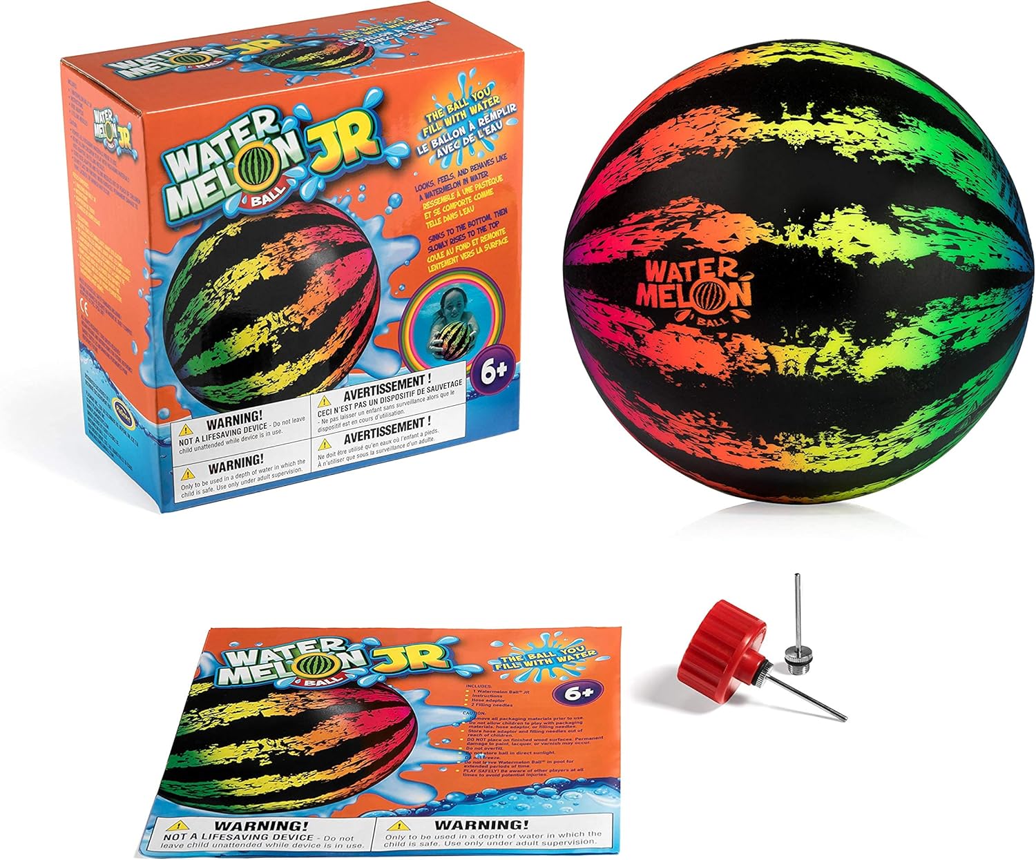 Watermelon Ball JR Underwater Pool Toy | Pool Ball for Under Water Passing, Dribbling, Diving and Pool Games for Teens, Kids, or Adults | 6.5in. Ball Fills with Water: Toys & Games