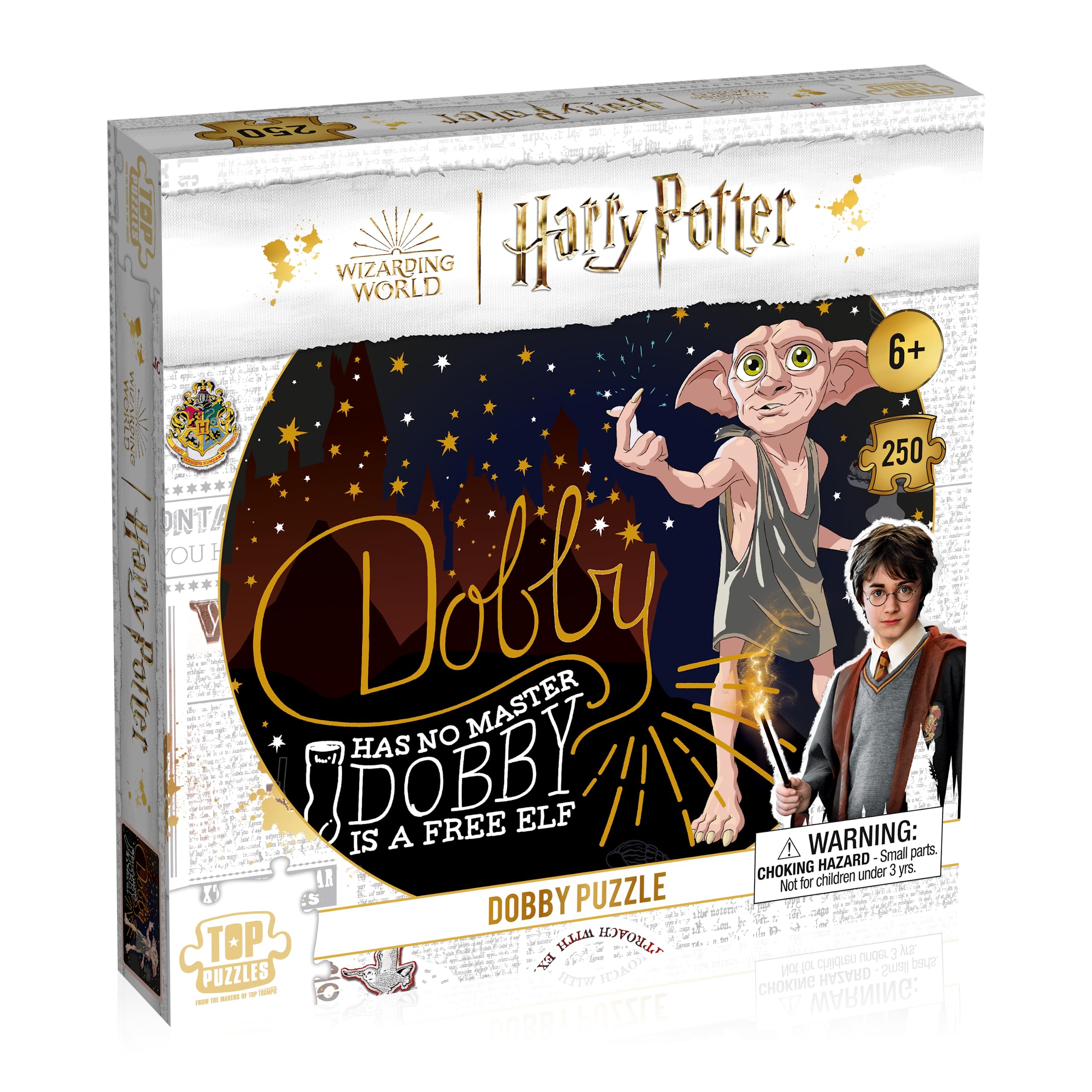 Winning Moves Harry Potter Dobby 250 Piece Jigsaw Puzzle Game English Edition, Dobby is pictures with a selection of quotes including Dobby is a free elf, gift and toy for Ages 6 plus