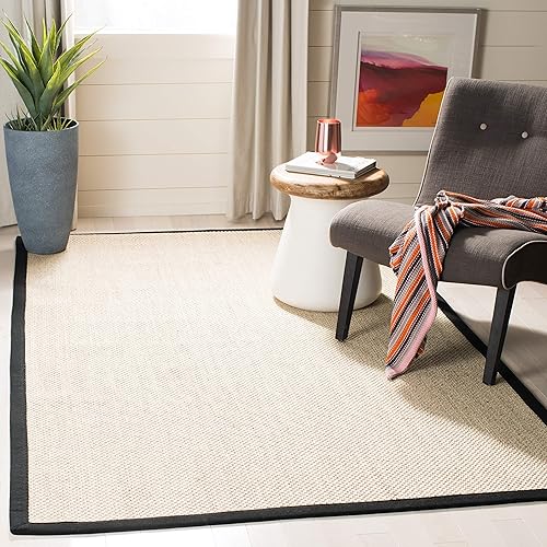Safavieh Natural Fiber Collection NF143A Border Sisal Area Rug, 8' x 10', Marble / Black