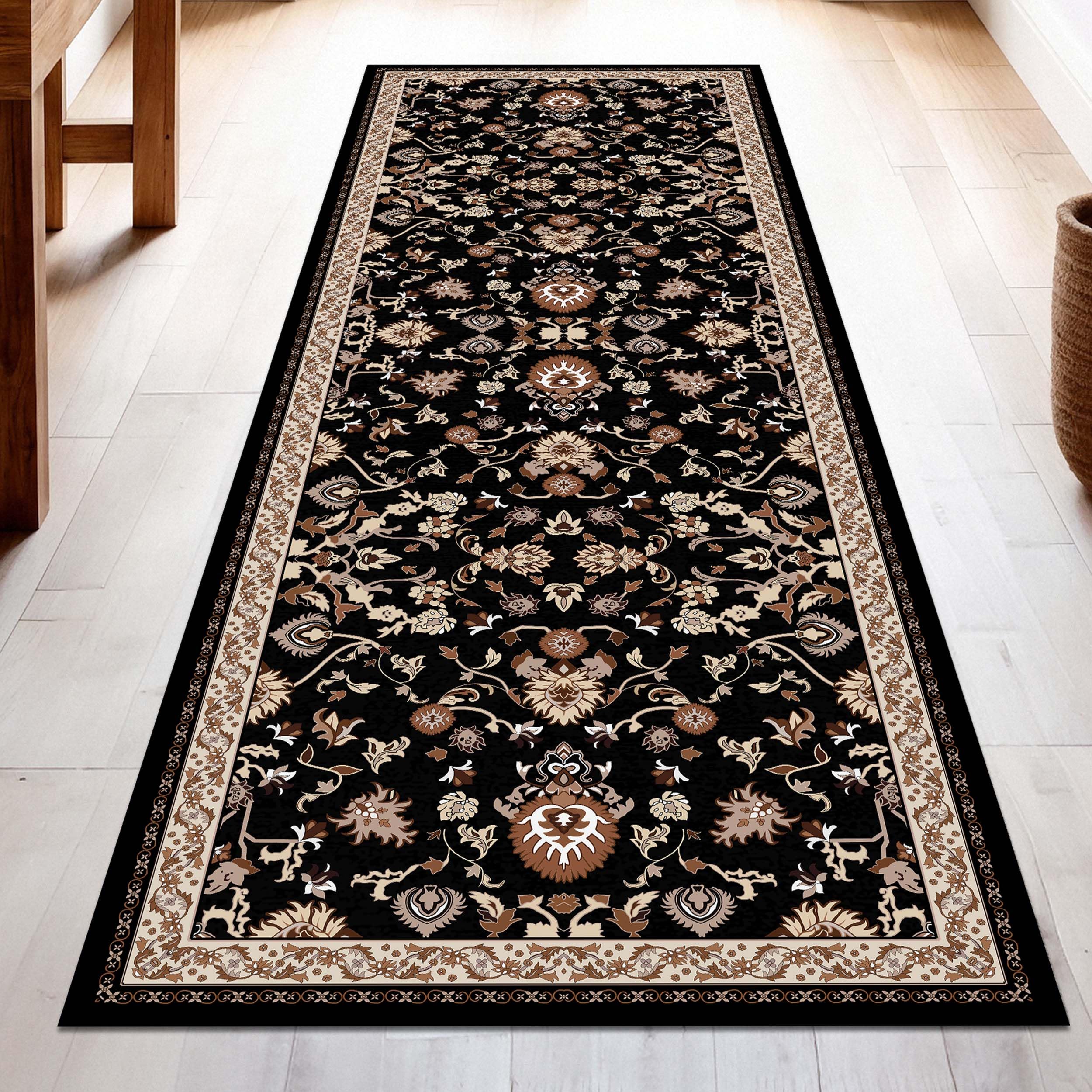 Photo 1 of Washable Runner Rug 2.5x8 | Non Slip Rug Runners for Hallways, Entryways, Kitchens, Bathrooms, Bedrooms | Ultra-Soft Flannel Carpet Runners with Rubber Backing (Black Brown Cream, 2.5x8)