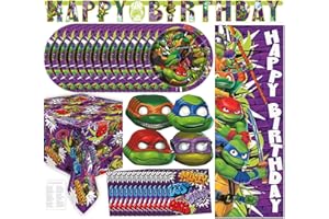 UNIQUE Ninja Turtle Party Decorations - 16 Guests - Ninja Turtle Plates and Napkins, Tablecloth, Banner, Teenage Mutant Ninja Turtles Party Supplies, Checklist - TMNT Mutant Mayhem Movie