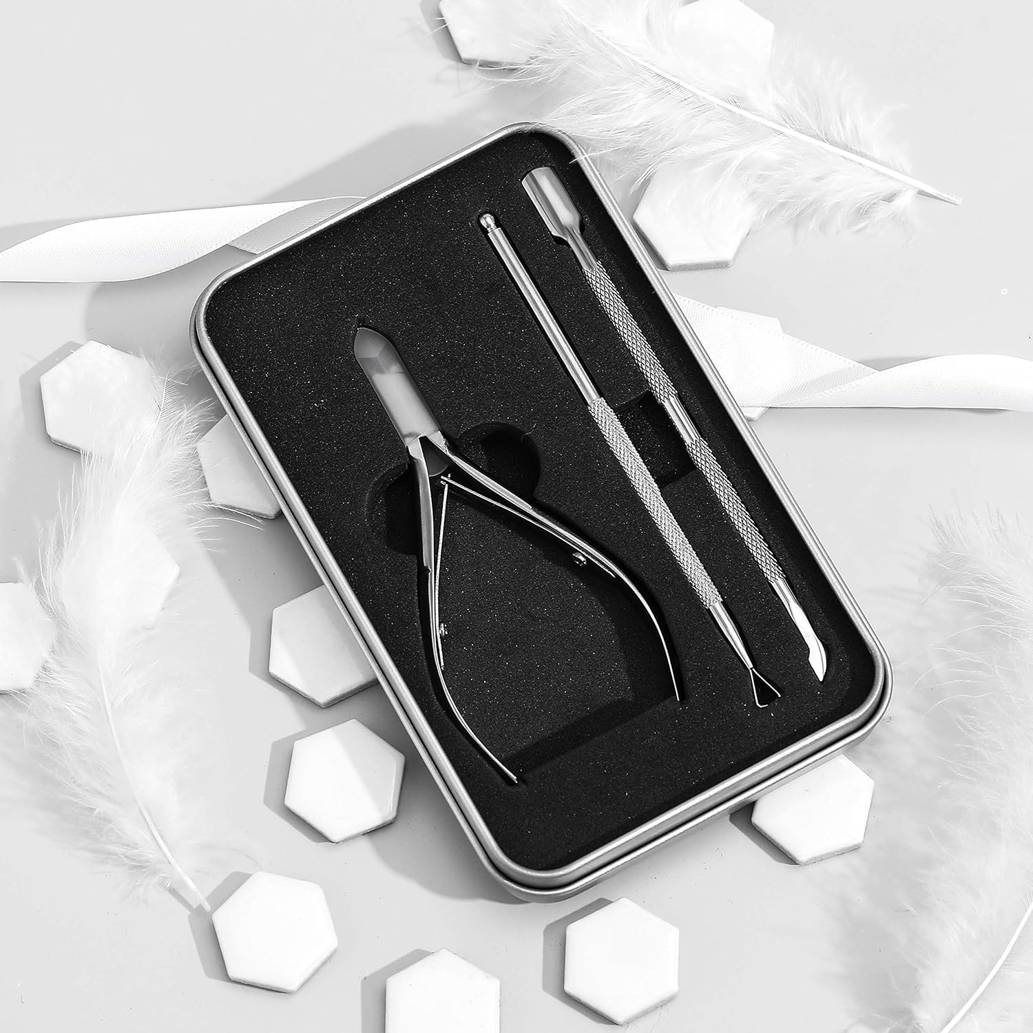 Cuticle Trimmer with Cuticle Pusher -YINYIN Cuticle Remover Cuticle Nippers Professional Stainless Steel Cuticle Pusher and Cutter Clippers Durable Pedicure Manicure Tools for Fingernails and Toenails: Beauty