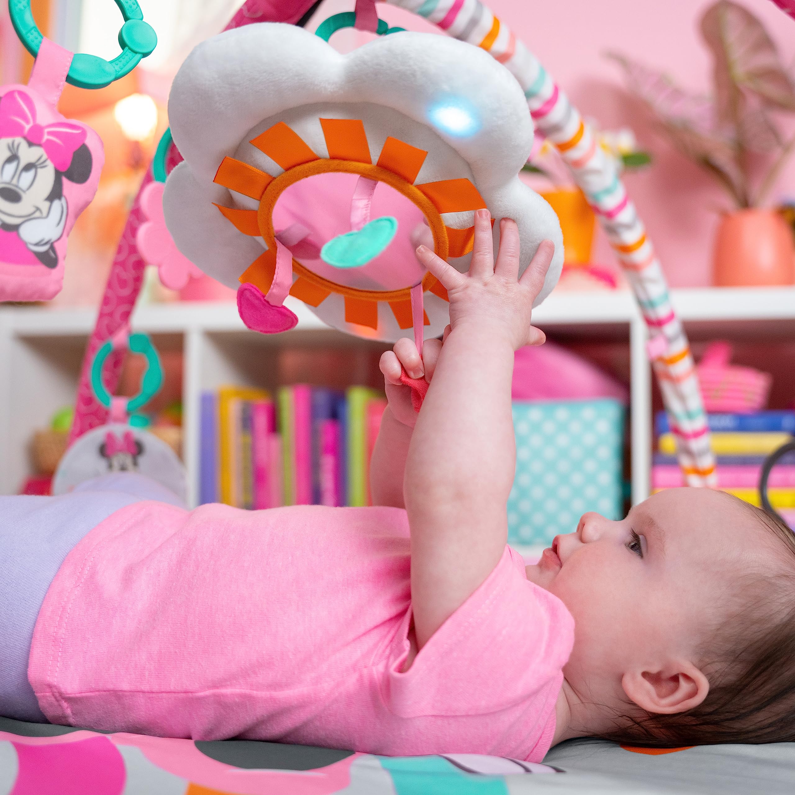 Bright Starts Disney Baby Minnie Mouse Forever Besties Activity Gym with Music and Lights, Pink, Newborn+