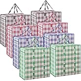 Hoolerry 8 Pcs Large Plastic Laundry Bag with Zipper 82.5 L Checkered Moving Bag Heavy Duty with Handles for Packing Clothes Travel Bedding Blanket, 19.7 x 21.7 x 11.8 Inch