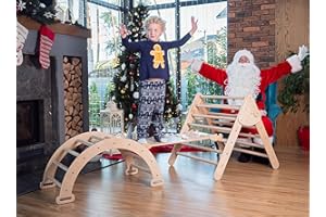 WOOD AND HEARTS WoodandHearts Montessori Climbing Set - Foldable Triangle Climber with Slide, Ramp, Arch - Wooden Toddler Climbing Toys Indoor Playground Jungle Gym for Kids Age 2-8 (Birch Wood)